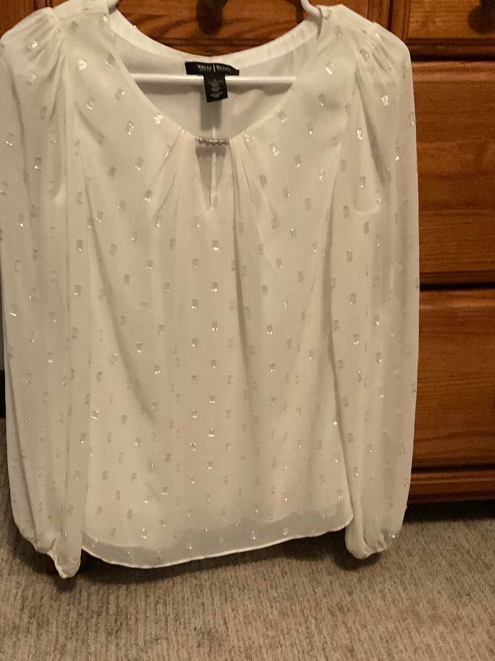 White sheer overlay blouse with sparkles